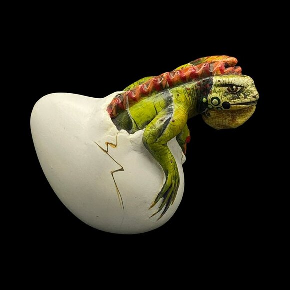 Handmade Mexican Iguana Emerging from Egg Sculpture Hand Painted Signed Macias - Picture 8 of 11